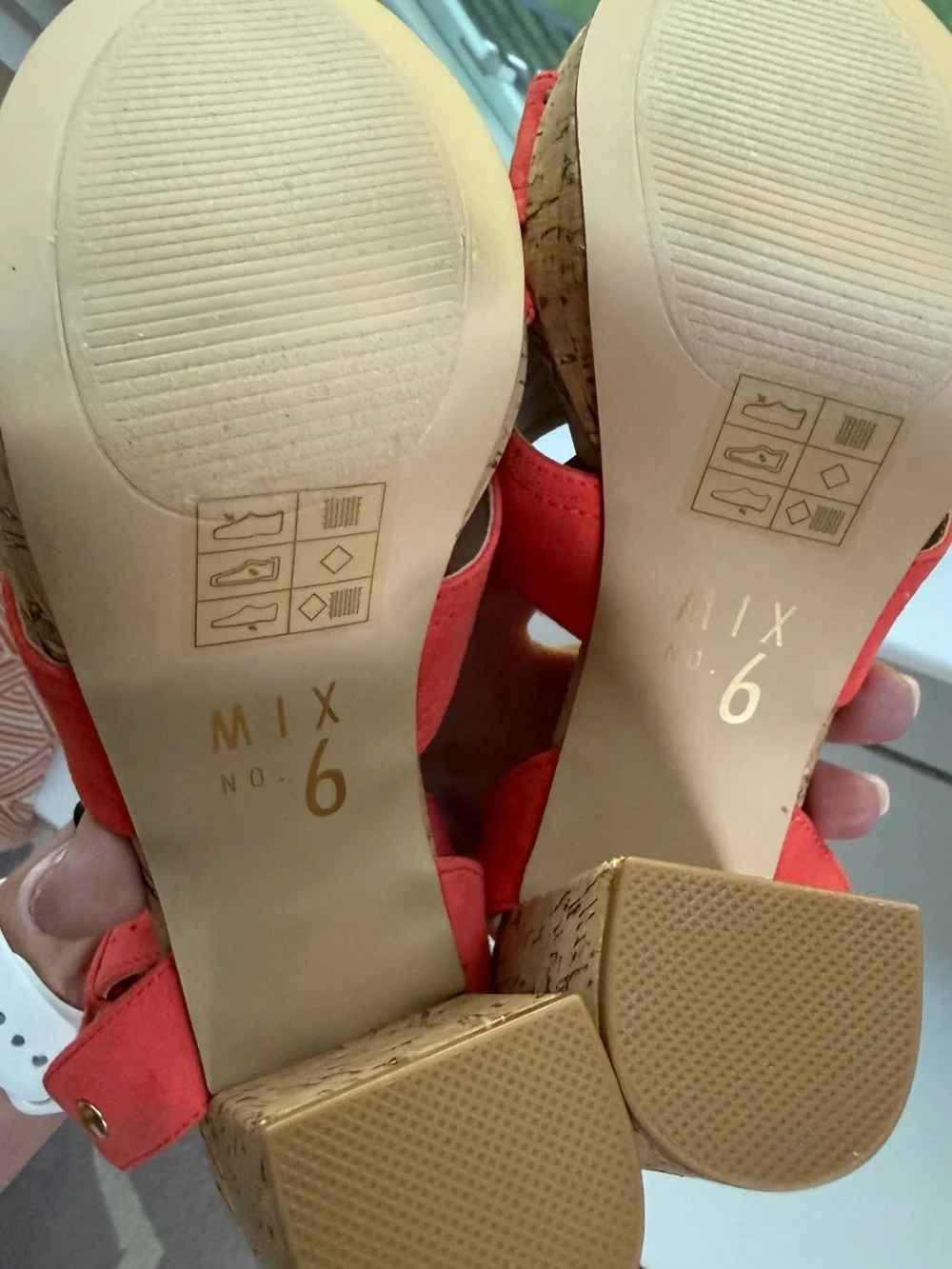 Mix No. 6 Coral / Orange Suede Cork Block Heel Sandals Size 8.5 Like New